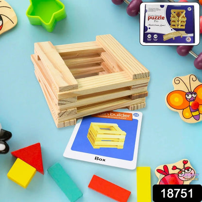 Wooden Pattern Brain Puzzles 20 Pcs Wooden Strips, 40 Pattern Cards (1 Set) - infinityexculsivestore.com
