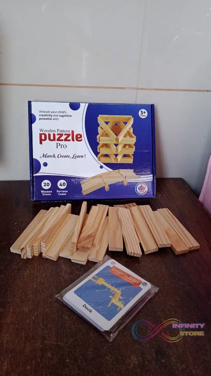 Wooden Pattern Brain Puzzles 20 Pcs Wooden Strips, 40 Pattern Cards (1 Set) - infinityexculsivestore.com