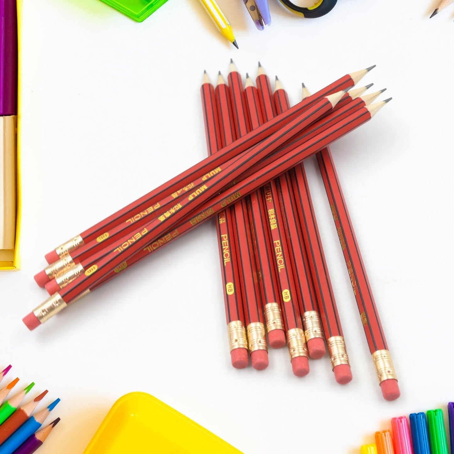 Wooden Pencil Set Multi - Use Wooden Graphite Pencils for Art, School, Office & Gifting - Wood Pencil with Eraser, Sharpener (13 Pc Set) - infinityexculsivestore.com
