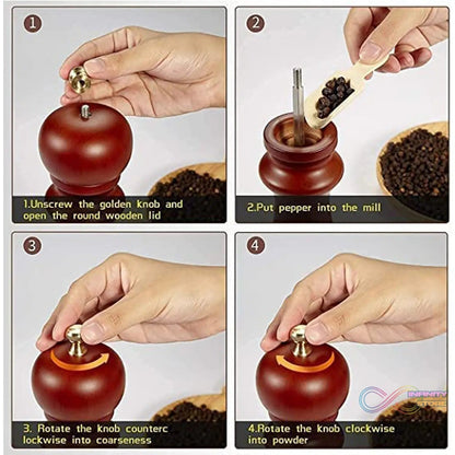 Wooden Pepper Mill 6 inch Tall - Best Pepper Grinder (1 Pc) - infinityexculsivestore.com