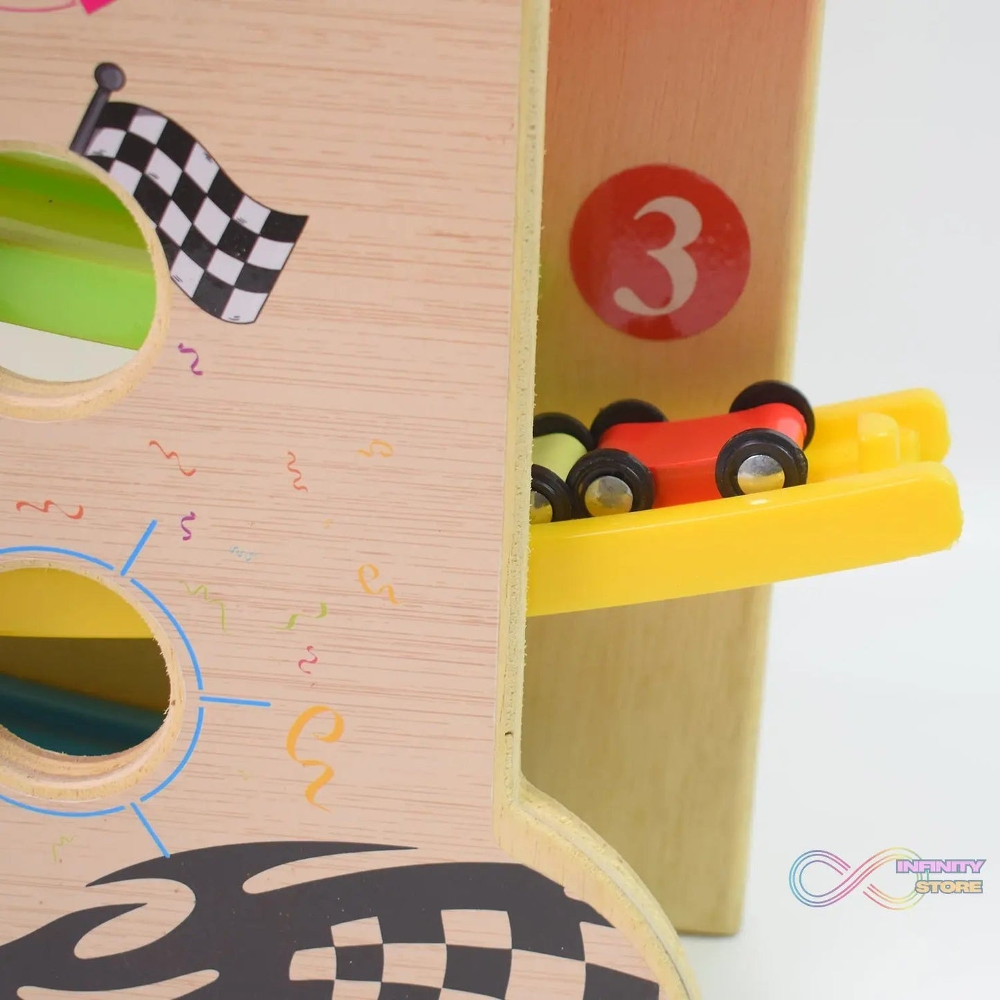 Wooden Ramp Racer Race Track Vehicle Play sets With 4 Mini Racers (with Handle) - infinityexculsivestore.com