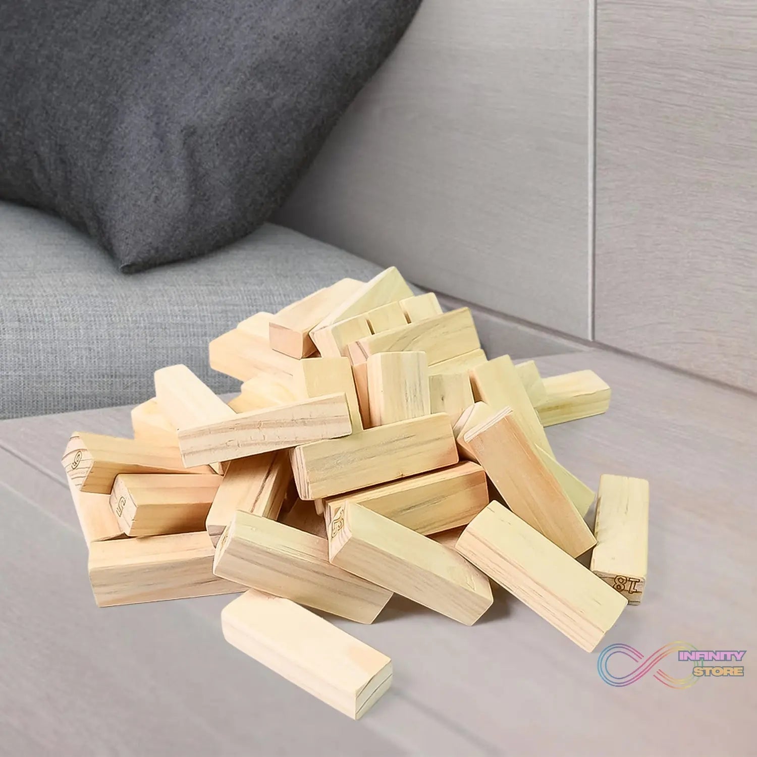 Wooden Tumbling Stacking Tower Game, Zenga tower (48 Pcs Blocks 2 Dices) - infinityexculsivestore.com