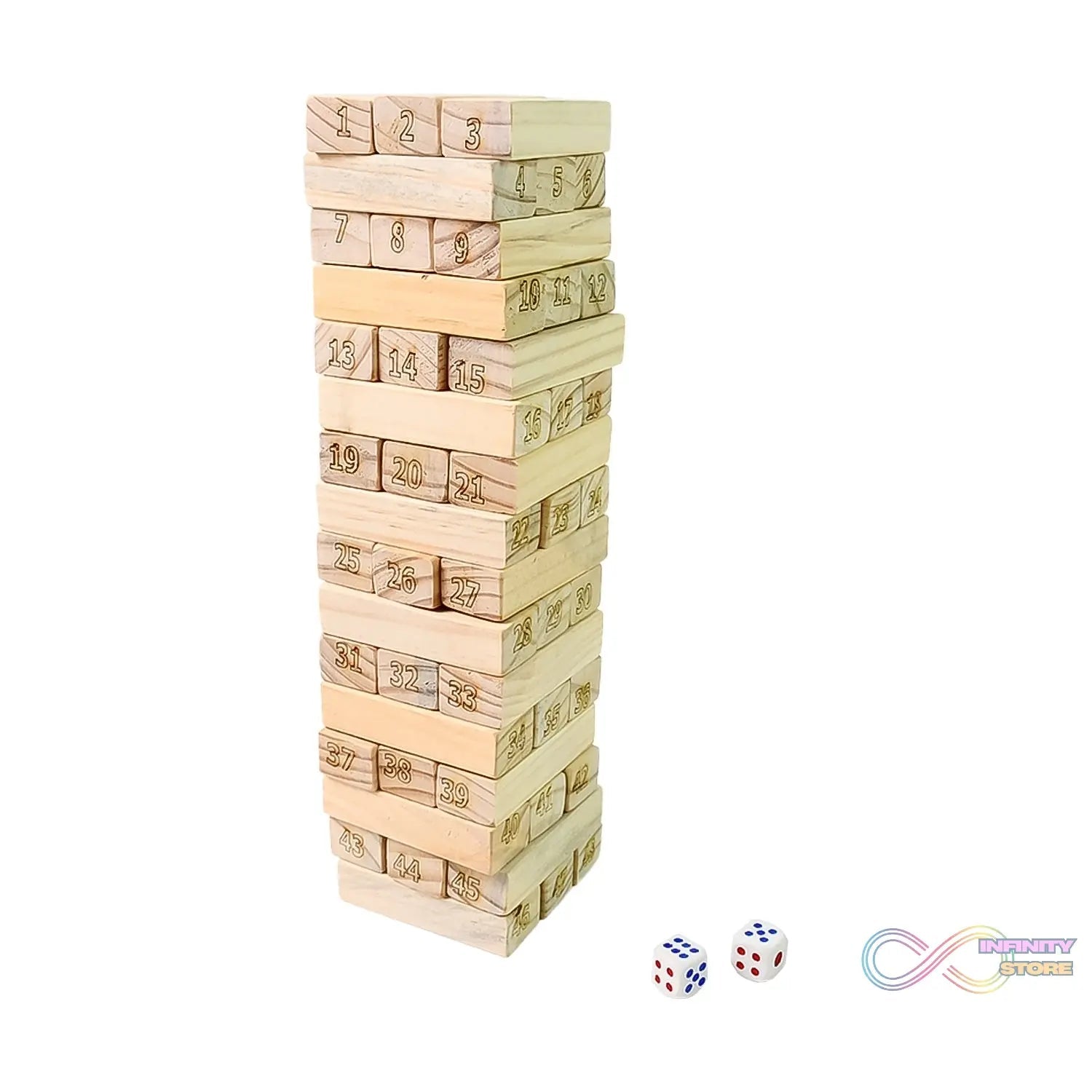 Wooden Tumbling Stacking Tower Game, Zenga tower (48 Pcs Blocks 2 Dices) - infinityexculsivestore.com
