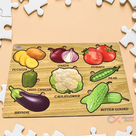 Wooden Vegetable Puzzle Learning Educational Board (1 Set / 28×20 Cm) - infinityexculsivestore.com