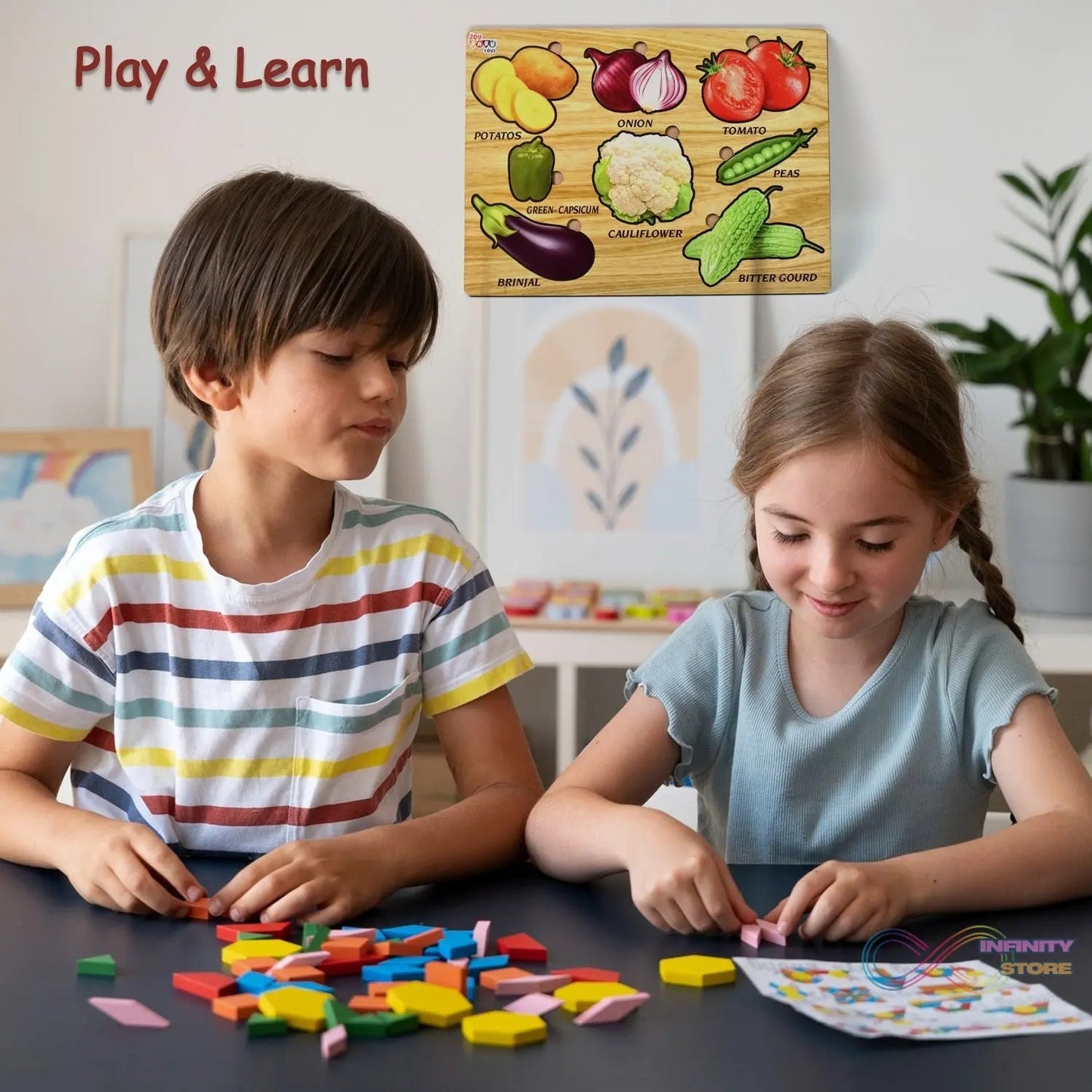Wooden Vegetable Puzzle Learning Educational Board (1 Set / 28×20 Cm) - infinityexculsivestore.com