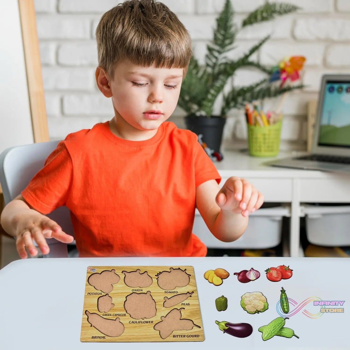 Wooden Vegetable Puzzle Learning Educational Board (1 Set / 28×20 Cm) - infinityexculsivestore.com
