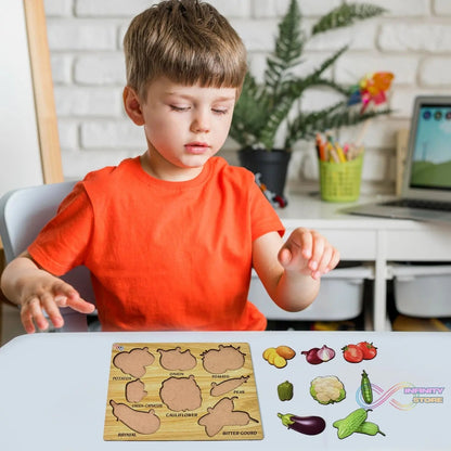 Wooden Vegetable Puzzle Learning Educational Board (1 Set / 28×20 Cm) - infinityexculsivestore.com