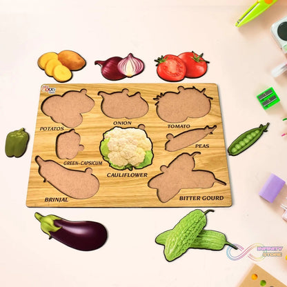 Wooden Vegetable Puzzle Learning Educational Board (1 Set / 28×20 Cm) - infinityexculsivestore.com