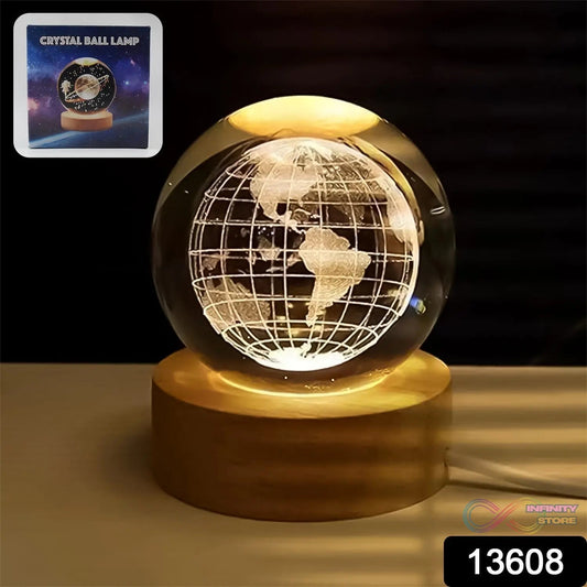 World 3D Crystal Ball lamps With Wood Base (1 Pc) - infinityexculsivestore.com