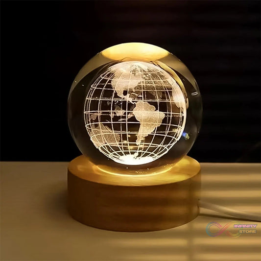 World 3D Crystal Ball lamps With Wood Base (1 Pc) - infinityexculsivestore.com