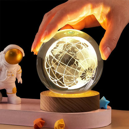 World 3D Crystal Ball lamps With Wood Base (1 Pc) - infinityexculsivestore.com