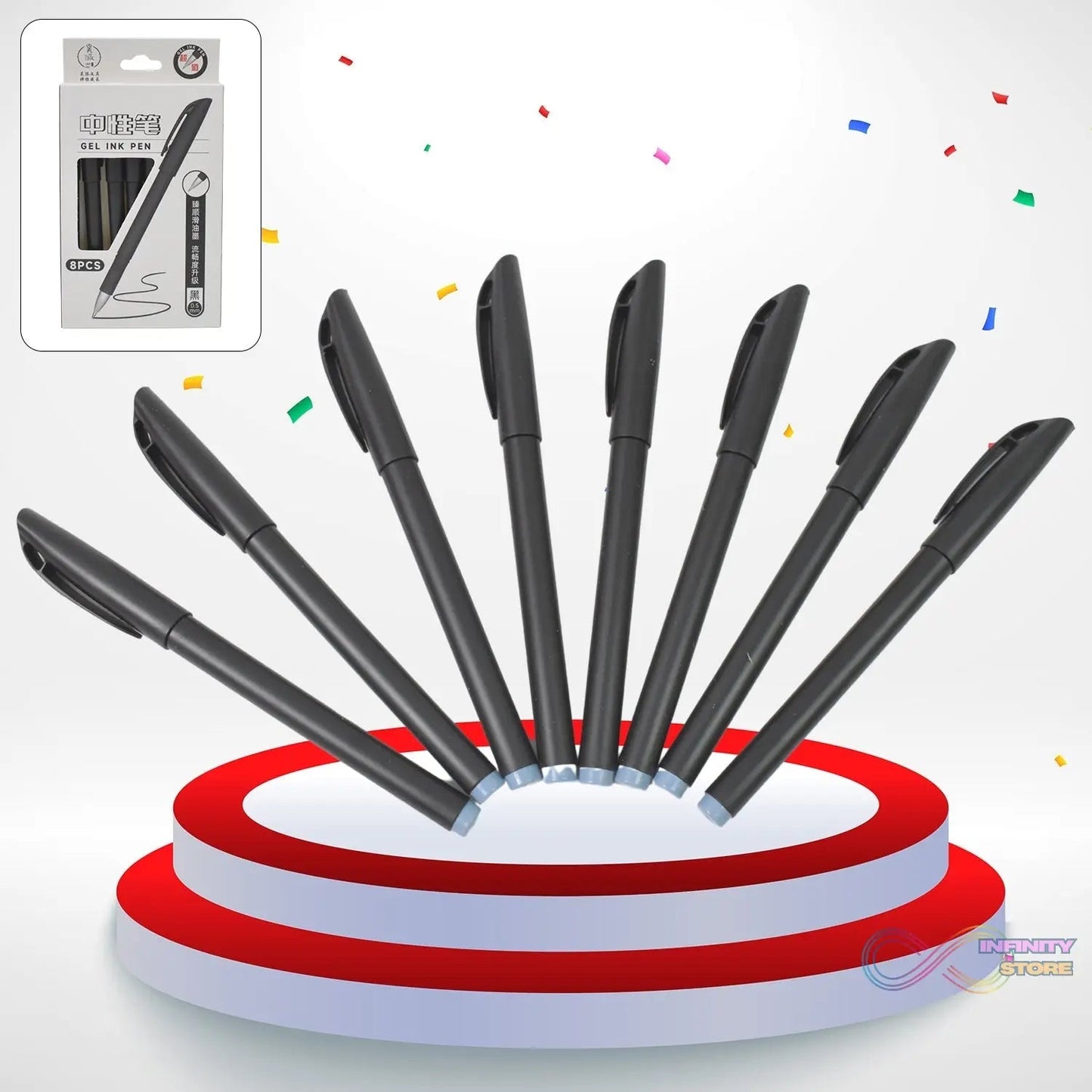 Writing Black Gel Pen for School Stationery Gift for Kids (8 Pcs set) - infinityexculsivestore.com