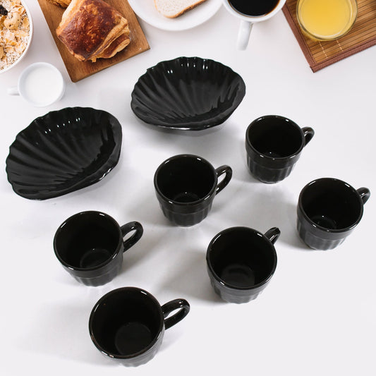 Sweet Buzz Ceramic Tea / cups / Mug Set With Seashell Shape Serving Bowl Milk Cup, Coffee Cup, Tea Cup, Breakfast Cup, Drinking Mug or Outdoor for Household, Gift for Birthday, Wedding Party (8 Pcs set) - infinityexculsivestore.com