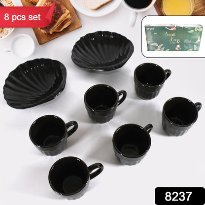 Sweet Buzz Ceramic Tea / cups / Mug Set With Seashell Shape Serving Bowl Milk Cup, Coffee Cup, Tea Cup, Breakfast Cup, Drinking Mug or Outdoor for Household, Gift for Birthday, Wedding Party (8 Pcs set) - infinityexculsivestore.com