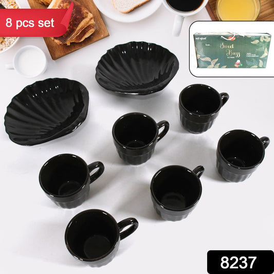 Sweet Buzz Ceramic Tea / cups / Mug Set With Seashell Shape Serving Bowl Milk Cup, Coffee Cup, Tea Cup, Breakfast Cup, Drinking Mug or Outdoor for Household, Gift for Birthday, Wedding Party (8 Pcs set) - infinityexculsivestore.com
