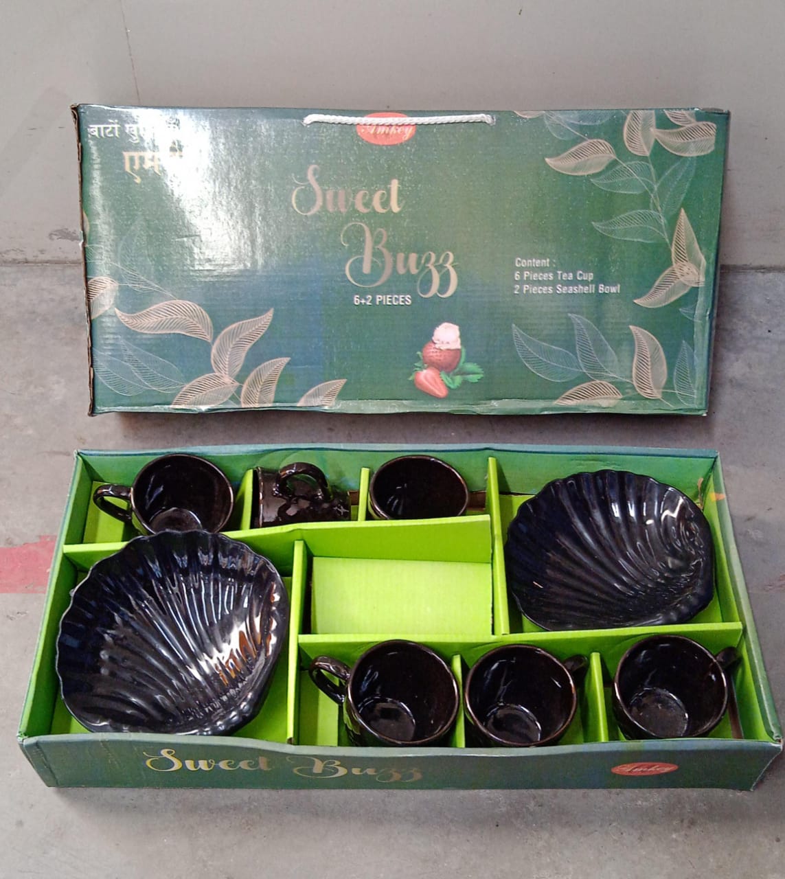 Sweet Buzz Ceramic Tea / cups / Mug Set With Seashell Shape Serving Bowl Milk Cup, Coffee Cup, Tea Cup, Breakfast Cup, Drinking Mug or Outdoor for Household, Gift for Birthday, Wedding Party (8 Pcs set) - infinityexculsivestore.com