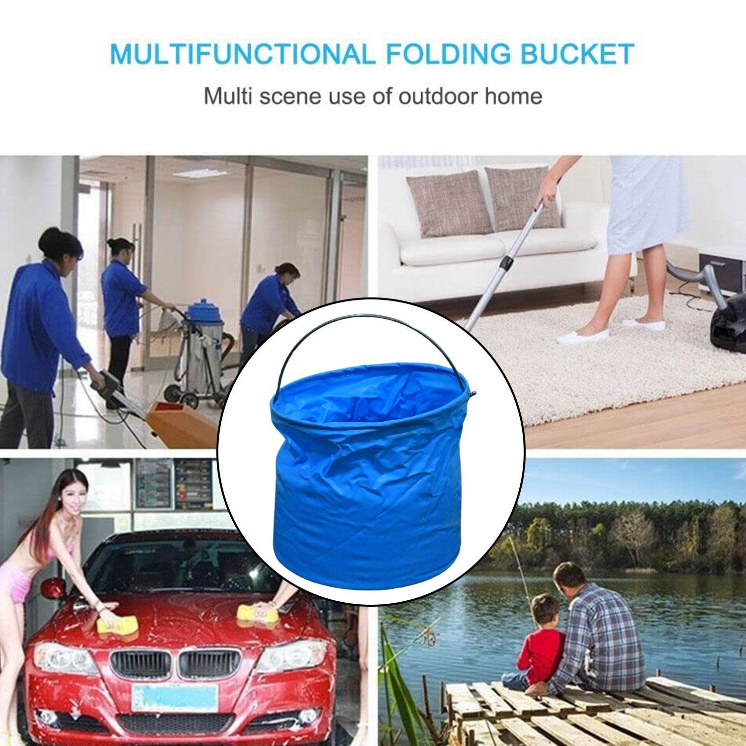 Folding Bucket, Portable, Round Bucket, Simple Bucket, With Handle, Multi-functional, For Outdoor Use, Fishing, Car Washing, Cleaning, Disaster Prevention, Portable, Lightweight, Durable (1 pc / Mix Color) - infinityexculsivestore.com