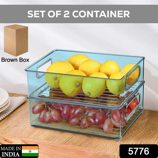 Plastic Refrigerator Organizer Bins, Set Of 2 Stackable Fridge Organizers with Handle, Clear Organizing Food Fruit Vegetables Pantry Storage Bins for Freezer kitchen Cabinet Organization and Storage (2 Pcs Set Mix Color) - infinityexculsivestore.com
