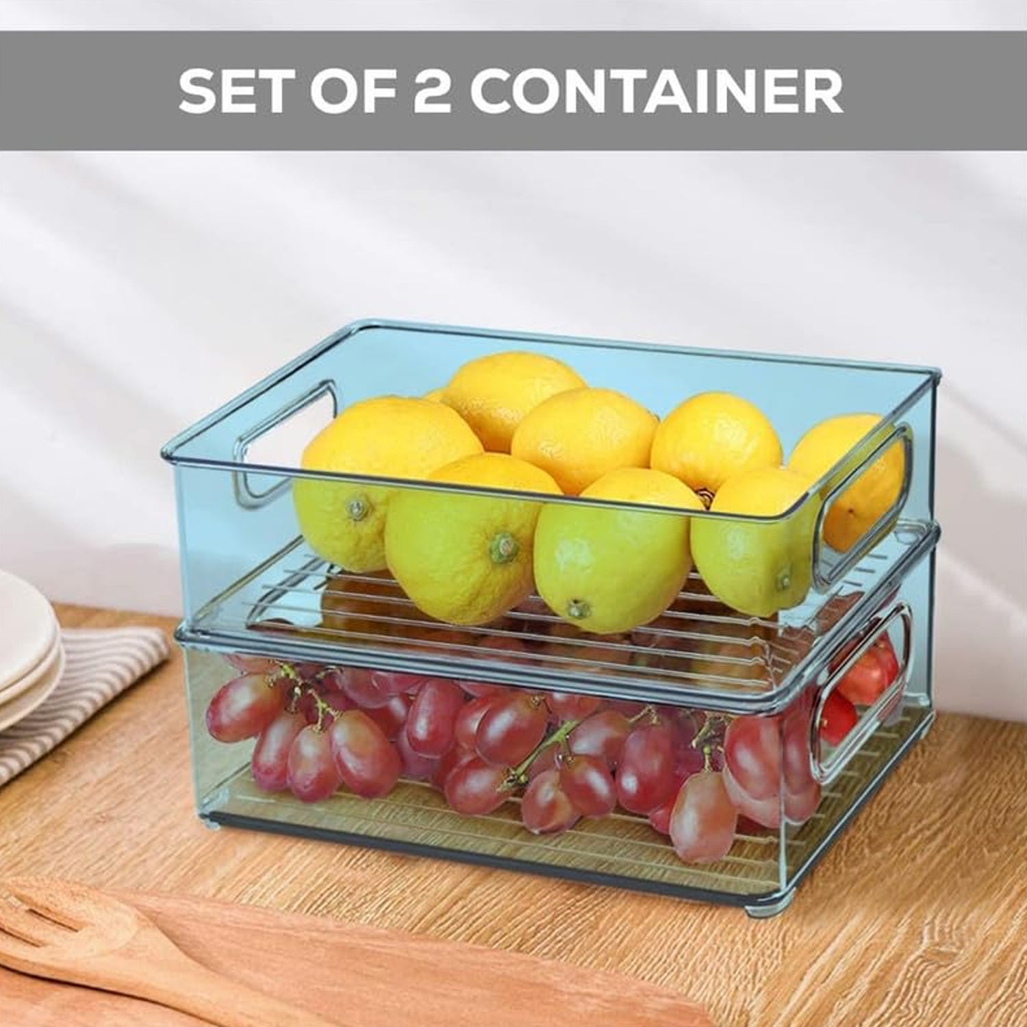 Plastic Refrigerator Organizer Bins, Set Of 2 Stackable Fridge Organizers with Handle, Clear Organizing Food Fruit Vegetables Pantry Storage Bins for Freezer kitchen Cabinet Organization and Storage (2 Pcs Set Mix Color) - infinityexculsivestore.com