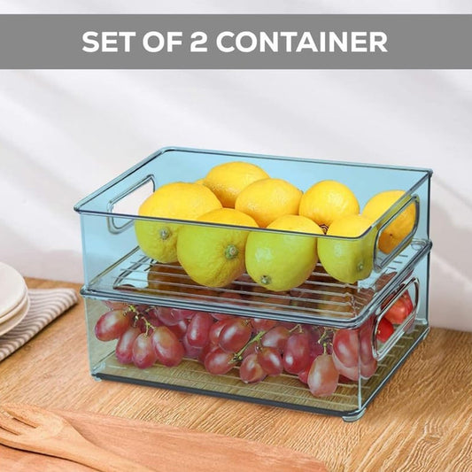 Plastic Refrigerator Organizer Bins, Set Of 2 Stackable Fridge Organizers with Handle, Clear Organizing Food Fruit Vegetables Pantry Storage Bins for Freezer kitchen Cabinet Organization and Storage (2 Pcs Set Mix Color) - infinityexculsivestore.com