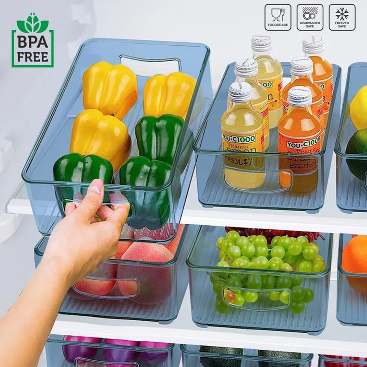 Plastic Refrigerator Organizer Bins, Set Of 2 Stackable Fridge Organizers with Handle, Clear Organizing Food Fruit Vegetables Pantry Storage Bins for Freezer kitchen Cabinet Organization and Storage (2 Pcs Set Mix Color) - infinityexculsivestore.com