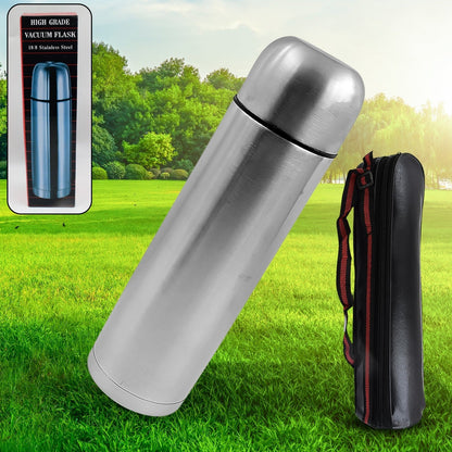 Vacuum Flask With Cover, 18/8 Stainless Steel | Hot and Cold Water Bottle with Push - Down Lid | Double Walled Stainless Steel Bottle for Travel, Home, Office, School, Picnic (750 ML) - infinityexculsivestore.com