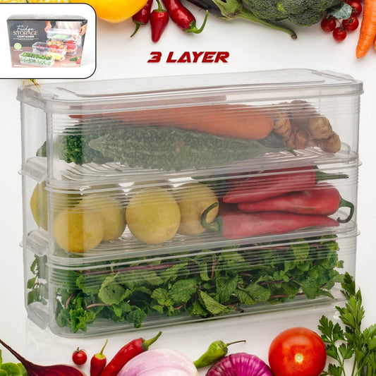 3 Fridge Storage Container, Fridge Organizer with Lid Stackable Fridge Storage Containers Plastic Freezer Storage Containers for Fish, Meat, Vegetables, Fruits, Pack of 3pcs, 1500ML Approx - infinityexculsivestore.com