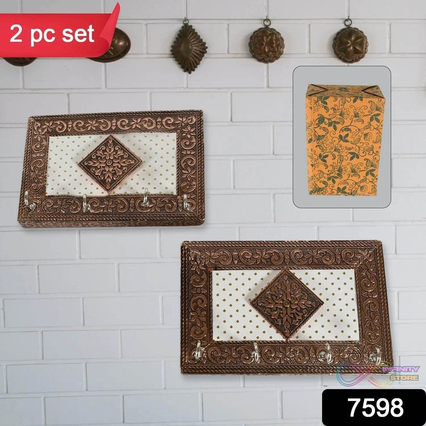 Handicraft Meenakari Wooden keyholder | Wall Hanging Key Holder Style for Your Home Decor & Gift Keys Stand for Entryway, Kitchen, Office, Bedroom Decorative Keys Organizer keyholder (2 Pc Set) - infinityexculsivestore.com