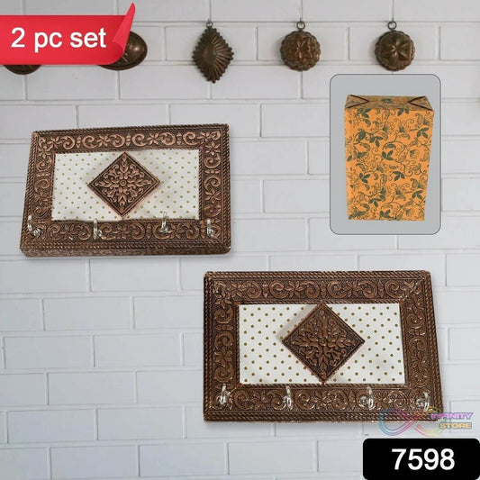 Handicraft Meenakari Wooden keyholder | Wall Hanging Key Holder Style for Your Home Decor & Gift Keys Stand for Entryway, Kitchen, Office, Bedroom Decorative Keys Organizer keyholder (2 Pc Set) - infinityexculsivestore.com