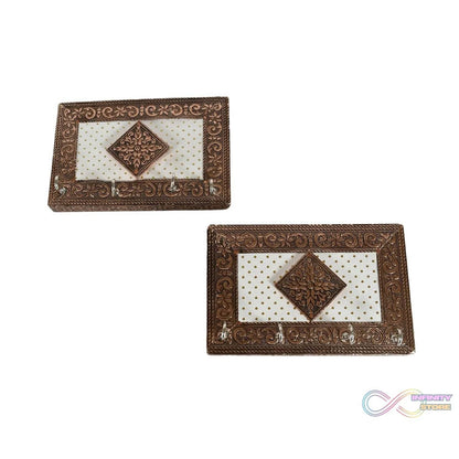 Handicraft Meenakari Wooden keyholder | Wall Hanging Key Holder Style for Your Home Decor & Gift Keys Stand for Entryway, Kitchen, Office, Bedroom Decorative Keys Organizer keyholder (2 Pc Set) - infinityexculsivestore.com