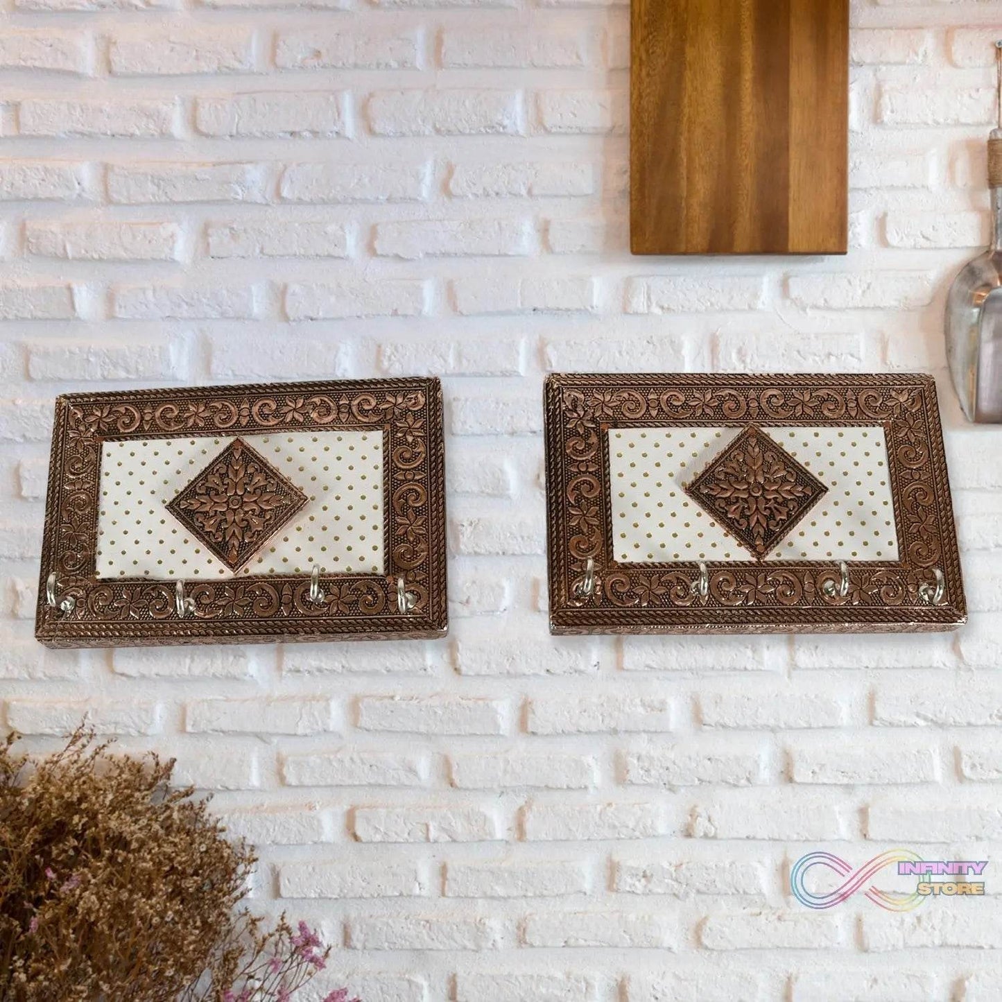 Handicraft Meenakari Wooden keyholder | Wall Hanging Key Holder Style for Your Home Decor & Gift Keys Stand for Entryway, Kitchen, Office, Bedroom Decorative Keys Organizer keyholder (2 Pc Set) - infinityexculsivestore.com