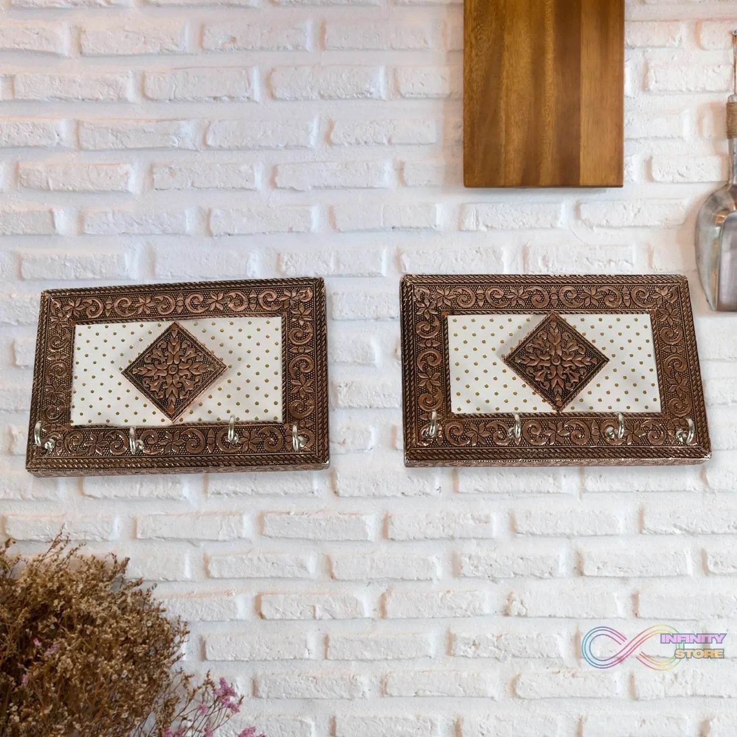 Handicraft Meenakari Wooden keyholder | Wall Hanging Key Holder Style for Your Home Decor & Gift Keys Stand for Entryway, Kitchen, Office, Bedroom Decorative Keys Organizer keyholder (2 Pc Set) - infinityexculsivestore.com