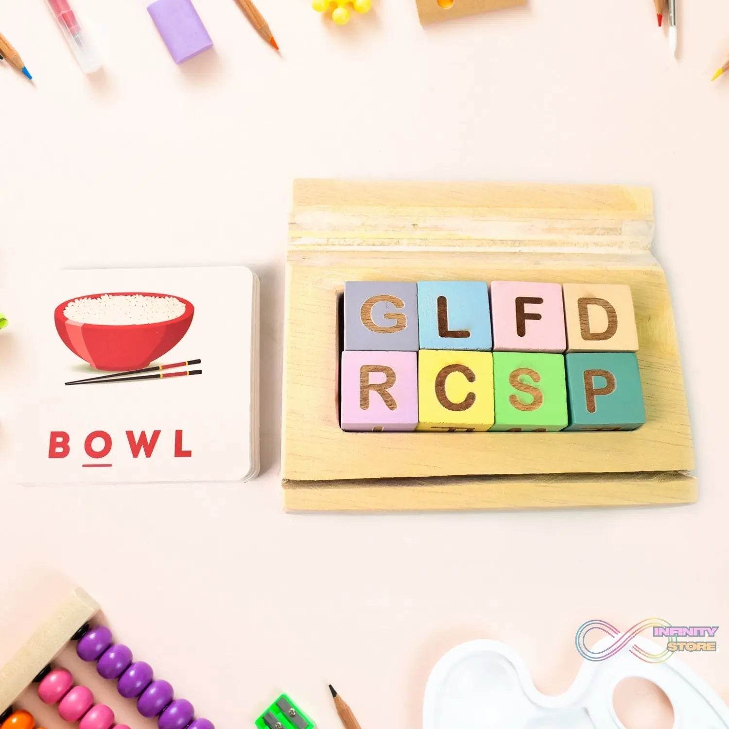 Alphabet Puzzle Spelling & Reading Words (26 Flash Cards & 8 WoodenBlock) - infinityexculsivestore.com