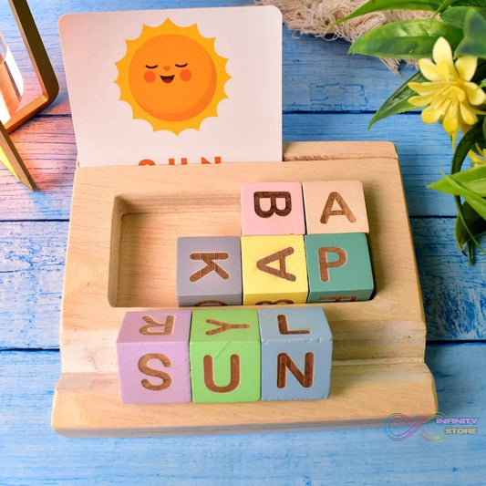 Alphabet Puzzle Spelling & Reading Words (26 Flash Cards & 8 WoodenBlock) - infinityexculsivestore.com