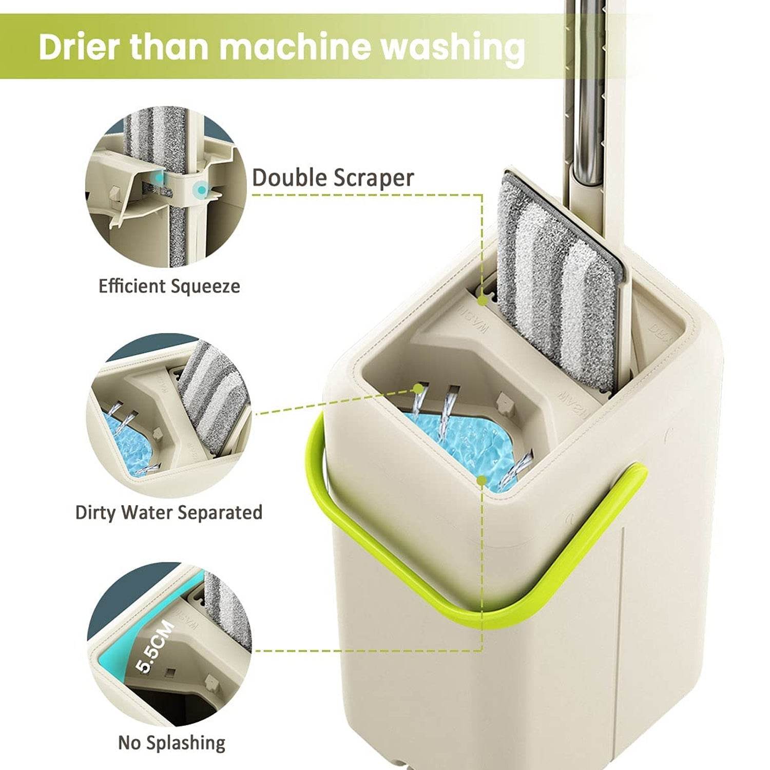 Floor Mop and Bucket Set, Flat Mop for Cleaning with Wringer, Self Clean Damp Mop and Bucket for Hardwood, Laminate, 2 in 1 Hands Free Mop with Washable Microfiber Pad for Wet & Dry Use - infinityexculsivestore.com