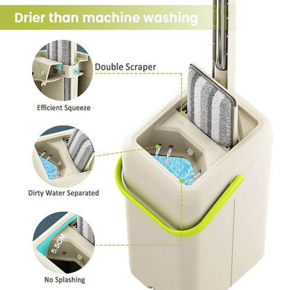 Floor Mop and Bucket Set, Flat Mop for Cleaning with Wringer, Self Clean Damp Mop and Bucket for Hardwood, Laminate, 2 in 1 Hands Free Mop with Washable Microfiber Pad for Wet & Dry Use - infinityexculsivestore.com