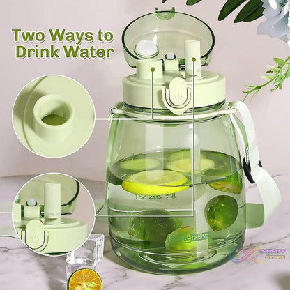 Insulated Water Bottle Portable Water Bottle With Strap, Sticker and Straw Cute Outdoor Sports Bottle For Water Travel Drinkware Jug Travel Water Bottle large Capacity Water Jug, Gym / Kid / Outdoor Sport / Campus, Fashionable (1300 ML Approx) - infinityexculsivestore.com