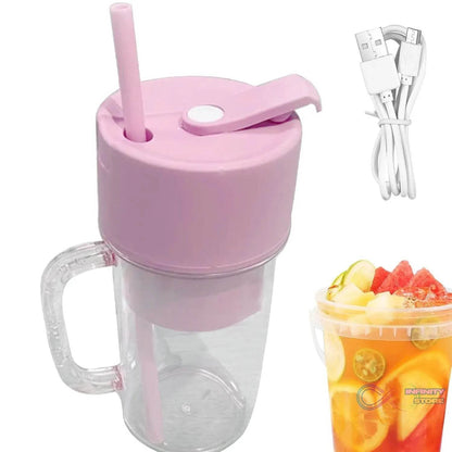 2 In1 Portable Crusher Juicer With Handle & Straw for Smoothie Sipper USB Rechargeable (340 ml) 6 Stainless Steel Blades Compact Juicer Mixer, Juicer Portable Fresh Juice Blender Portable Electric Juicer ( 340 ML ) - infinityexculsivestore.com