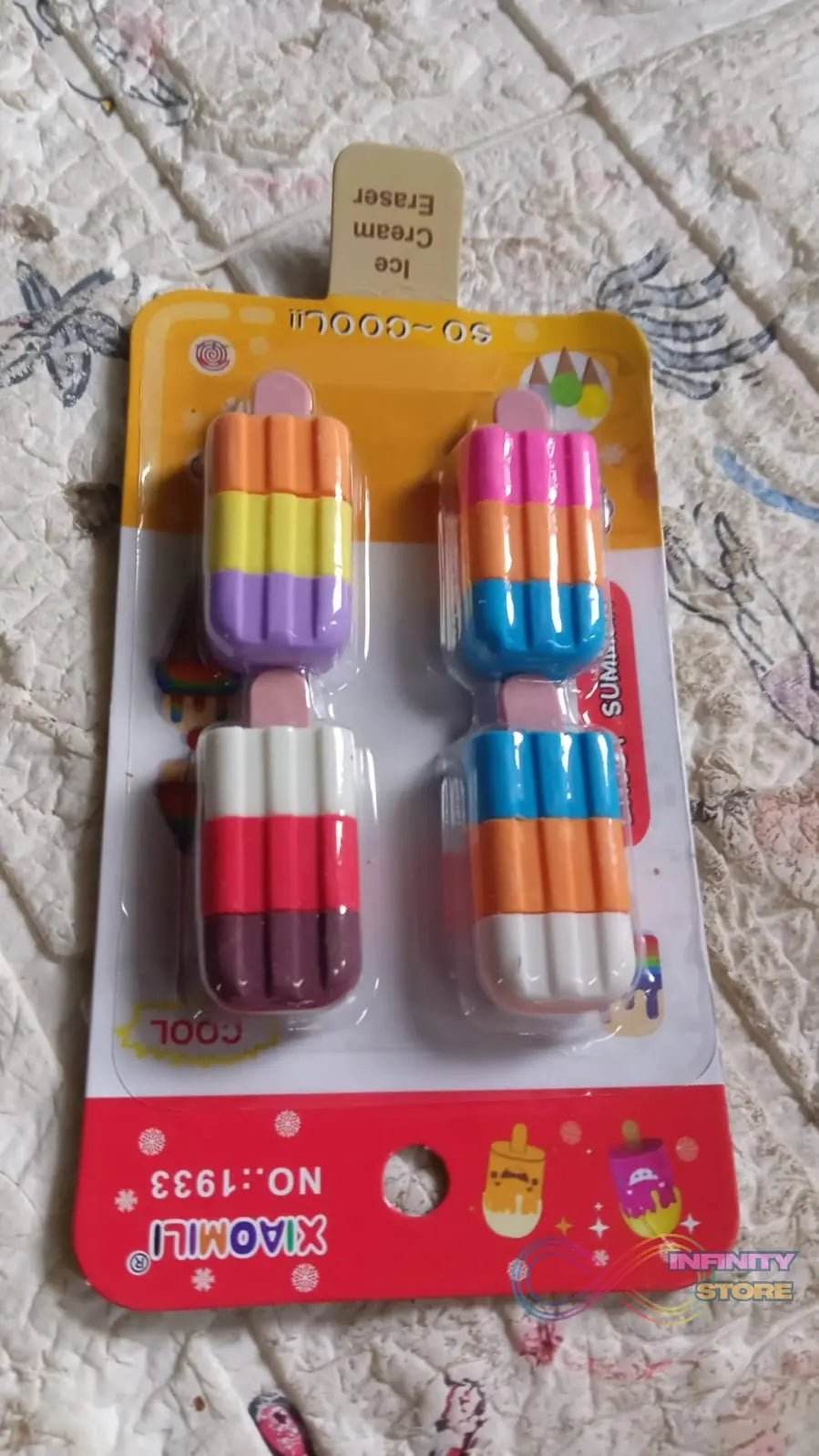 Ice cream Shape Eraser for Girls & Boys 3D Eraser for School B'Day Return Gift Ice Cream Theme Shape Erasers Pencils Set for Kids Educational Stationary kit, School Supplies (1 Set 4 Pc) - infinityexculsivestore.com