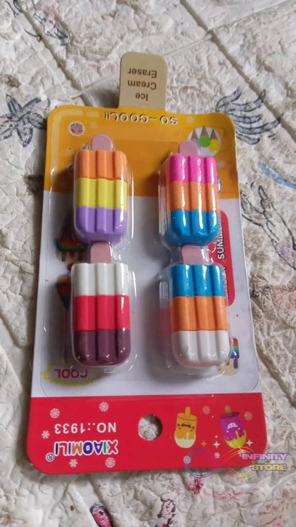 Ice cream Shape Eraser for Girls & Boys 3D Eraser for School B'Day Return Gift Ice Cream Theme Shape Erasers Pencils Set for Kids Educational Stationary kit, School Supplies (1 Set 4 Pc) - infinityexculsivestore.com
