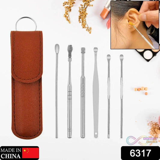 6-in-1 Ear Wax Cleaner- Resuable Ear Cleaning Tools Leather Pouch - Ear Pick Wax Remover Tool Kit with Ear Curette Cleaner and Spring Ear Buds Cleaner Fit in Pocket Great for Traveling - infinityexculsivestore.com
