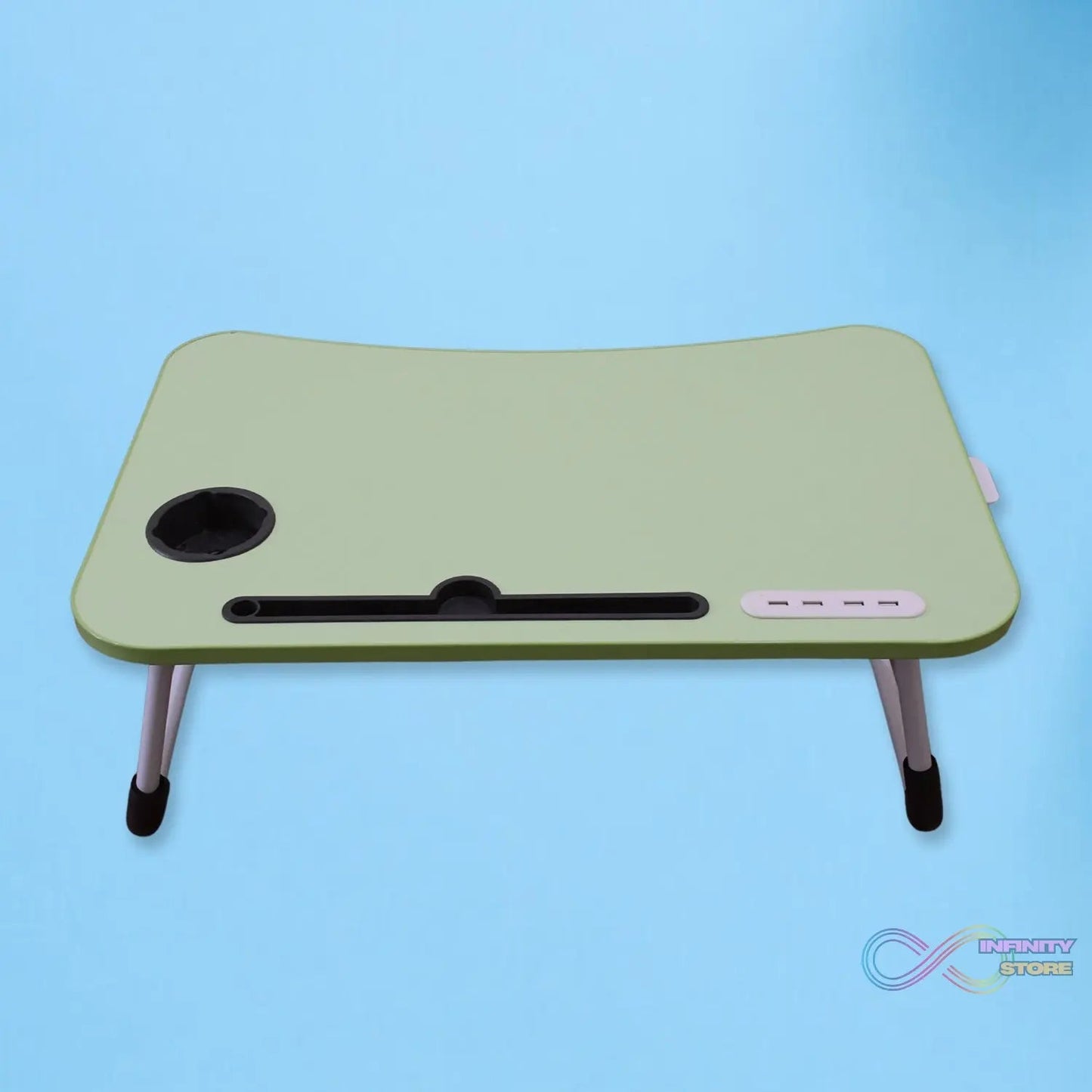 MultiPurpose Study Table Foldable Portable Notebook Bed Lap Desk Tray Stand Reading Holder with Coffee Cup Slot, Drawer, Fan, USB Cable & Light for Breakfast, Reading & Movie Watching (1 Pc Mix Color) - infinityexculsivestore.com