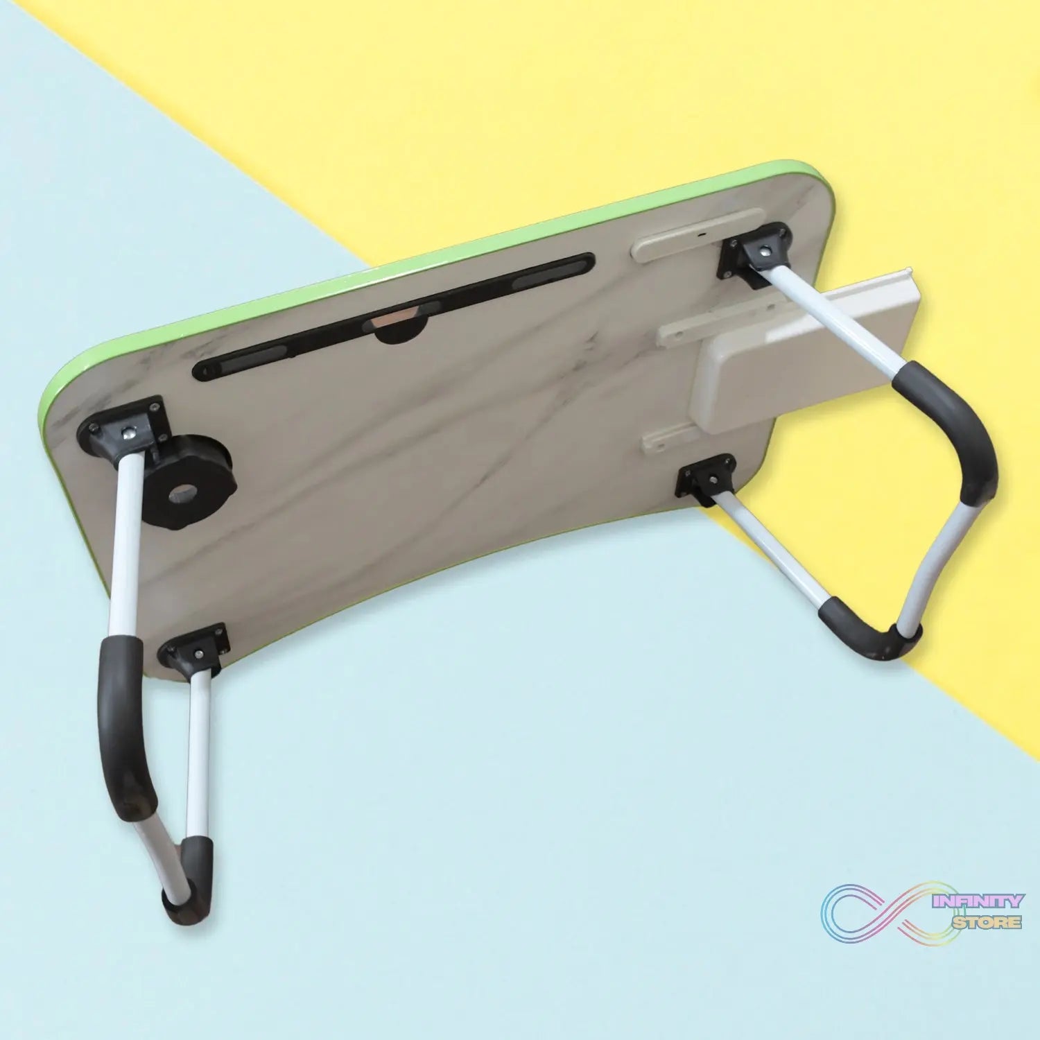 MultiPurpose Study Table Foldable Portable Notebook Bed Lap Desk Tray Stand Reading Holder with Coffee Cup Slot, Drawer, Fan, USB Cable & Light for Breakfast, Reading & Movie Watching (1 Pc Mix Color) - infinityexculsivestore.com