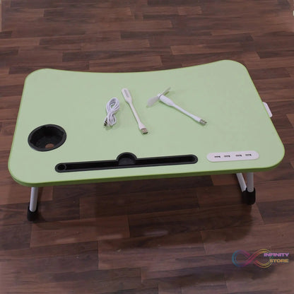 MultiPurpose Study Table Foldable Portable Notebook Bed Lap Desk Tray Stand Reading Holder with Coffee Cup Slot, Drawer, Fan, USB Cable & Light for Breakfast, Reading & Movie Watching (1 Pc Mix Color) - infinityexculsivestore.com