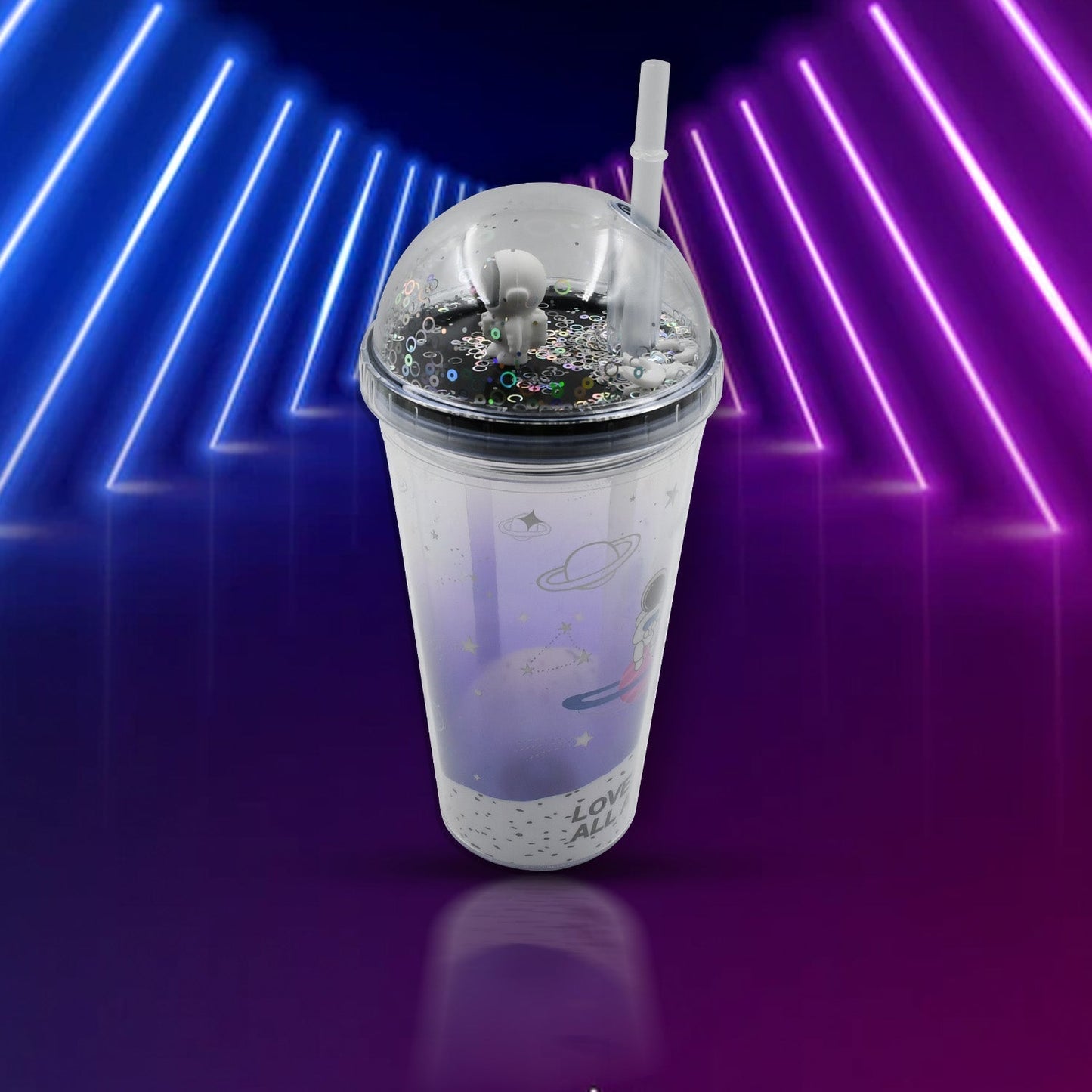 LED Glow Light, Design Printed Insulated Double Wall Plastic Tumbler Cups With Straws 13oz Theming Astronaut in Space Travel Tumbler Freezer Mug Drinking Cups for Boys and Girls School/Tuition/Gym/ Picnic (Pack Of 1) - infinityexculsivestore.com