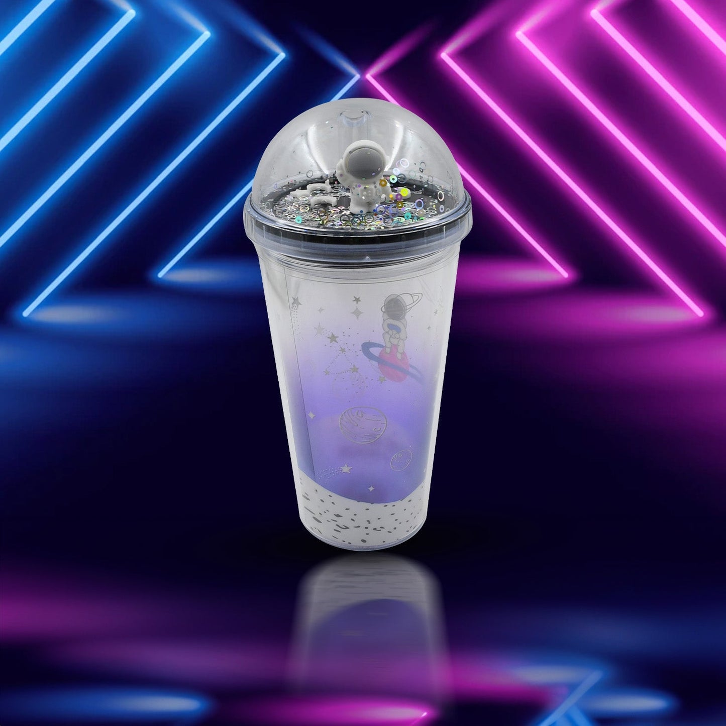 LED Glow Light, Design Printed Insulated Double Wall Plastic Tumbler Cups With Straws 13oz Theming Astronaut in Space Travel Tumbler Freezer Mug Drinking Cups for Boys and Girls School/Tuition/Gym/ Picnic (Pack Of 1) - infinityexculsivestore.com