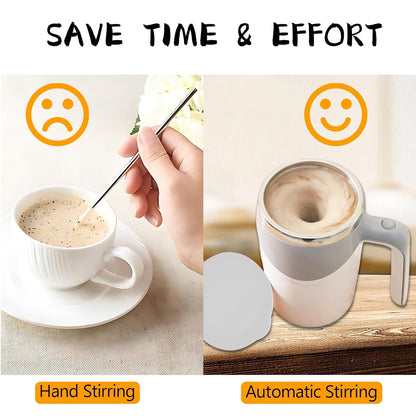 Stirring Coffee Mug | Magnetic Stirring Coffee Cup | Stainless Steel Mug for Milk | Travel Mixing Cup | Self Stirring Coffee Mug, Suitable for Coffee / Milk / Hot Chocolat | Battery Operated ( Battery Not Included) - infinityexculsivestore.com