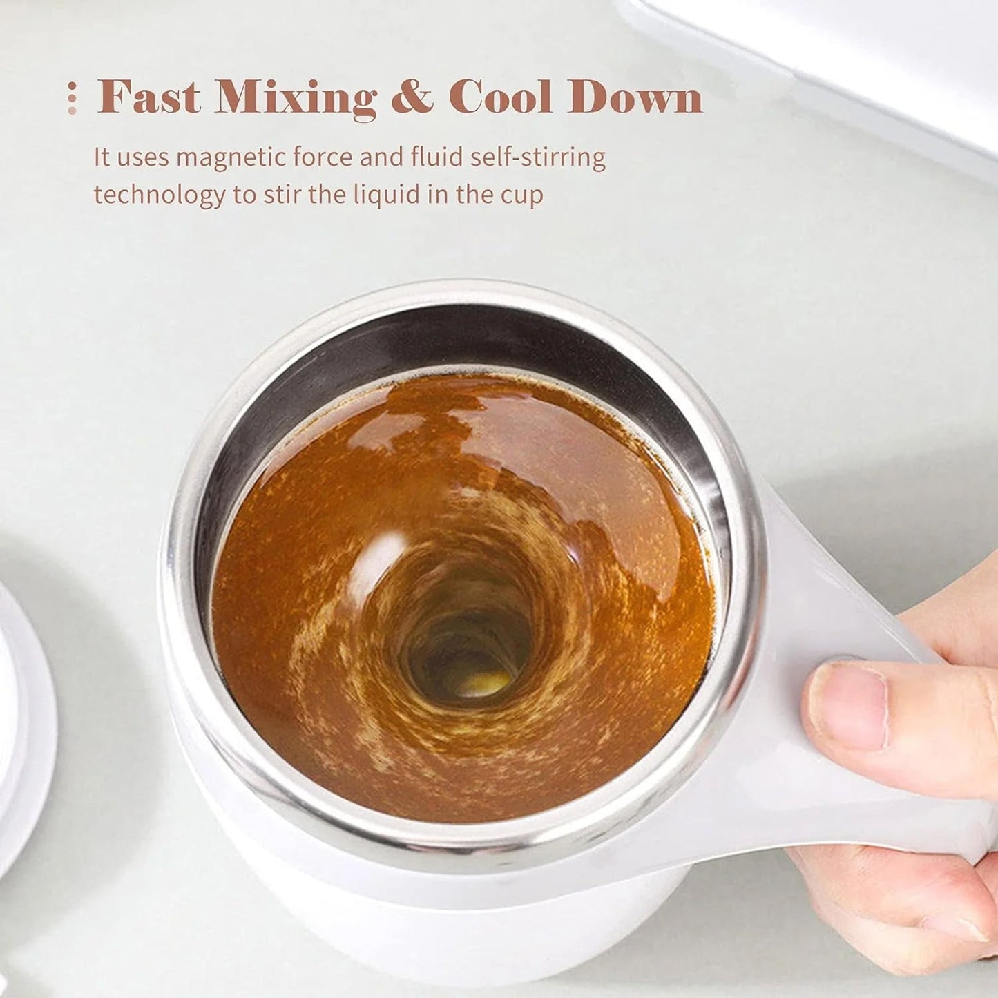 Stirring Coffee Mug | Magnetic Stirring Coffee Cup | Stainless Steel Mug for Milk | Travel Mixing Cup | Self Stirring Coffee Mug, Suitable for Coffee / Milk / Hot Chocolat | Battery Operated ( Battery Not Included) - infinityexculsivestore.com