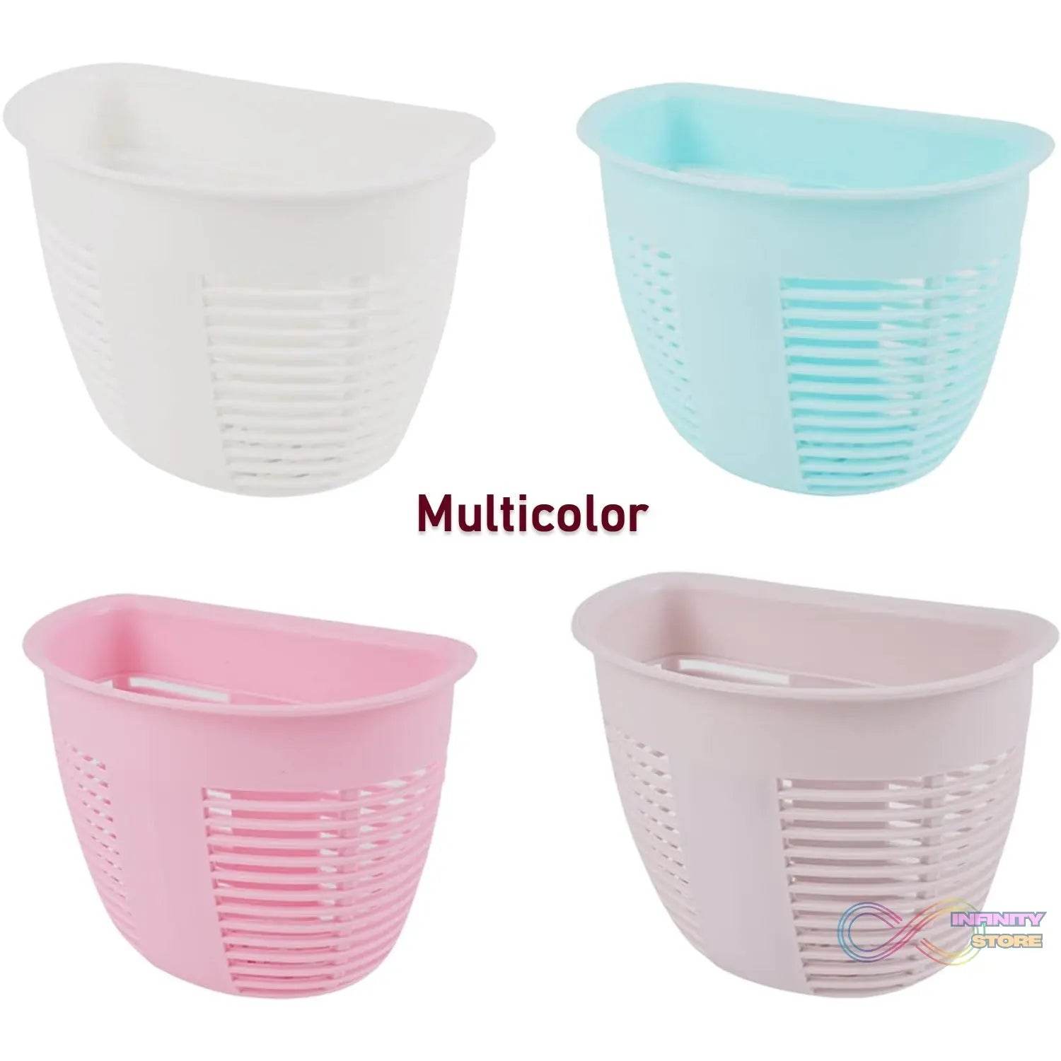 Hanging Plastic Storage Basket, Adhesive Wall Mounted Organizer Box Make Up Holder Shelf Bathroom Wall Basket Punch Free Drain Basket for Kitchen Bathroom, Wall Type Storage Basket (1 Pc) - infinityexculsivestore.com