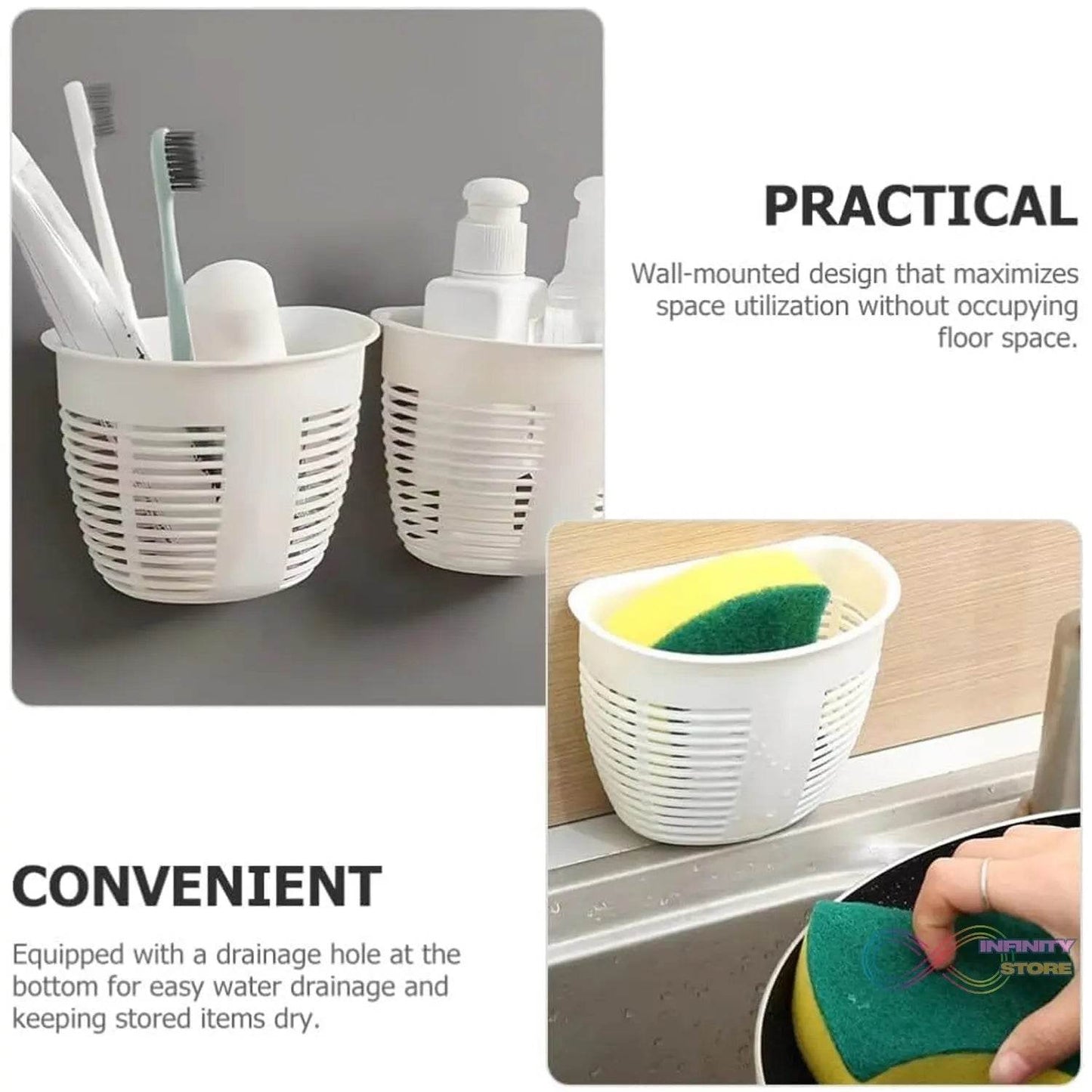 Hanging Plastic Storage Basket, Adhesive Wall Mounted Organizer Box Make Up Holder Shelf Bathroom Wall Basket Punch Free Drain Basket for Kitchen Bathroom, Wall Type Storage Basket (1 Pc) - infinityexculsivestore.com